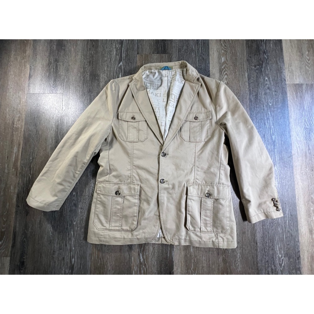 Life Khaki Haggar Safari Field Blazer Mens 46R Tan Cotton Blend 4-Pocket Jacket